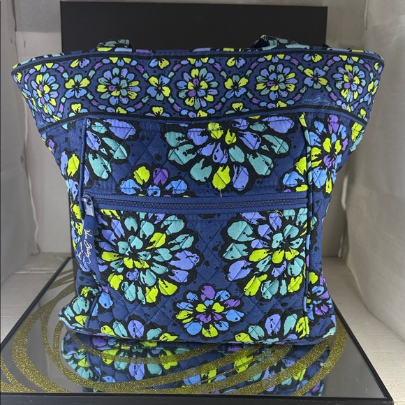 Vera Bradley Handbags - Vera Bradley Navy Quilted Tote with Teal, Lime & Purple Floral Medallions